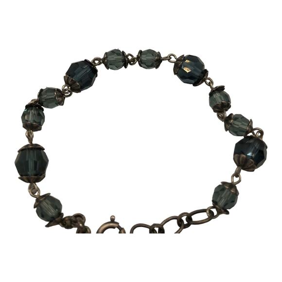 Vintage Inspired Delicate Bracelet with Sparkly Blue Gemstones and Silver Chain - Picture 4 of 5